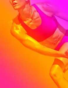 Female in Black Box Virtual Reality Gym Working Out