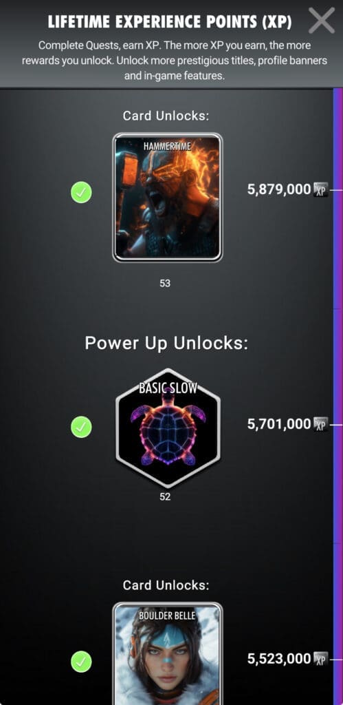 Lifetime XP Ladder Card Unlocks